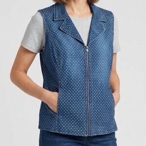 Christopher & Banks Jean Patterned Zip Up Vest
